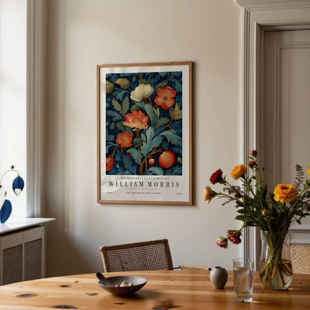 William Morris Poster – Blumenmuster mit Granatapfel und Mohnblumen