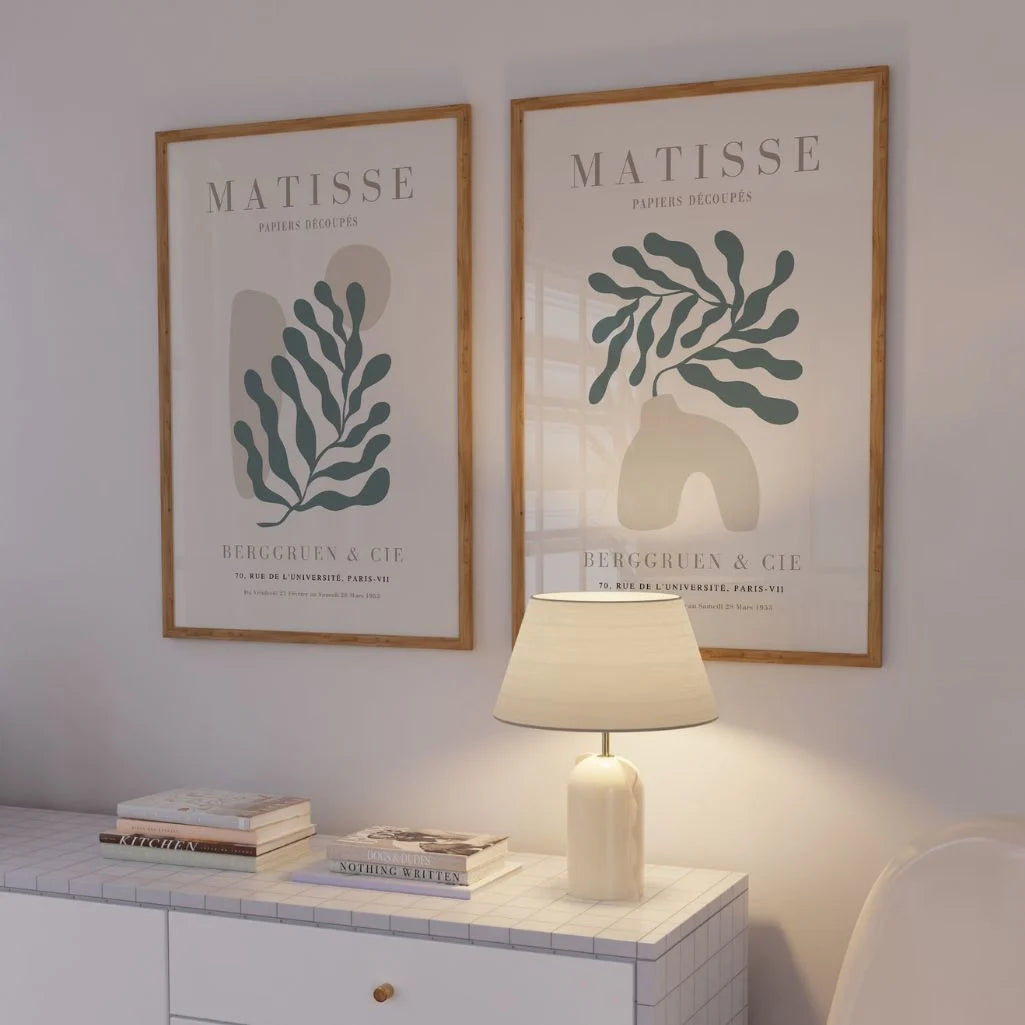 Set mit 2 Matisse-Postern – Pflanzenformen in Beige und Grün 