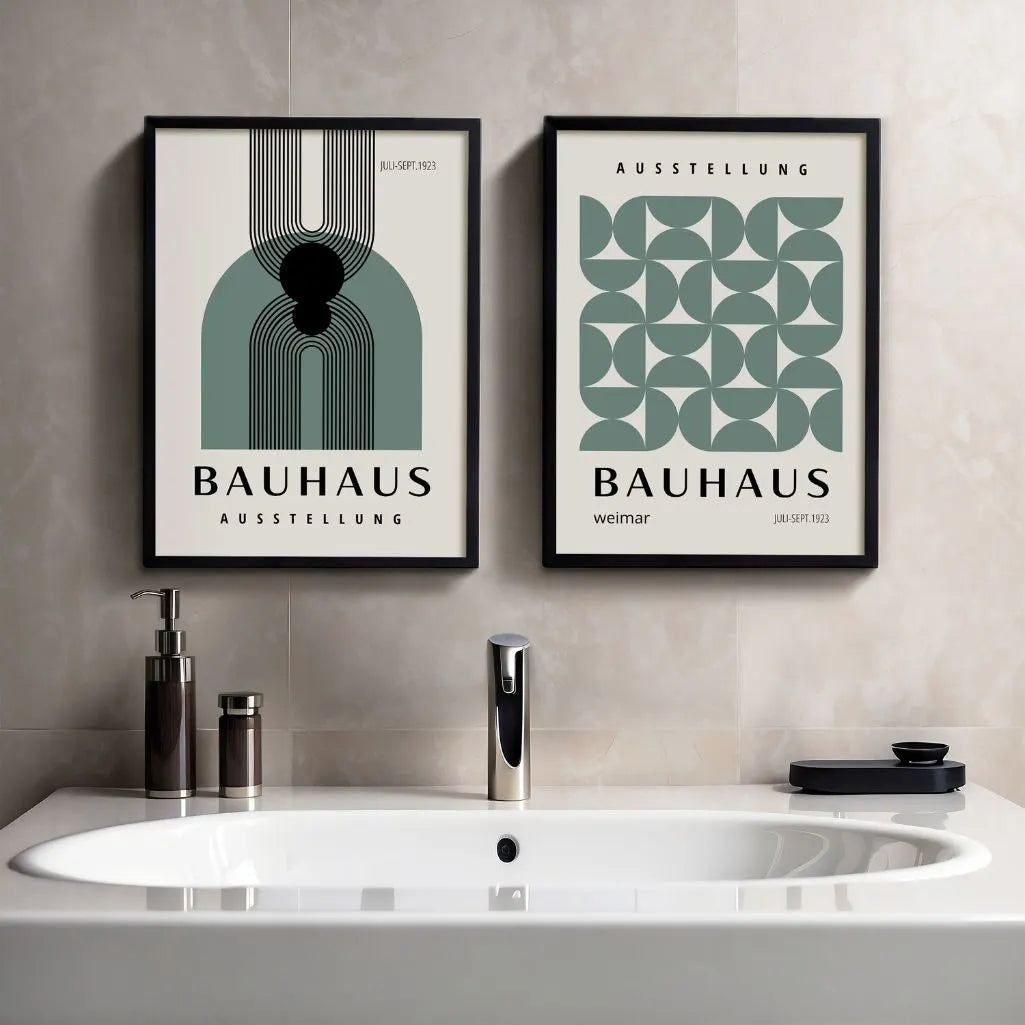 Bauhaus Geometrie Grün – 2er Poster-Set