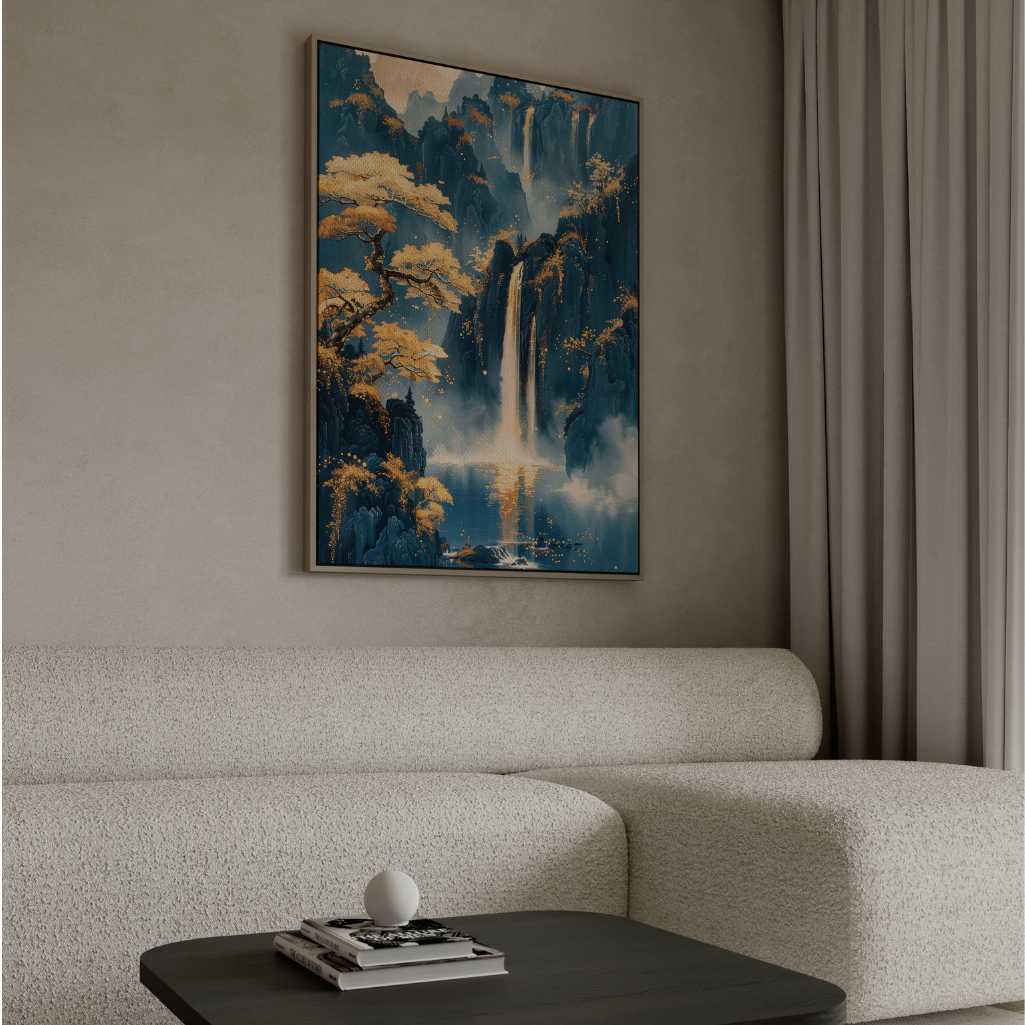 Gerahmtes Leinwandbild - Goldene Wasserfälle