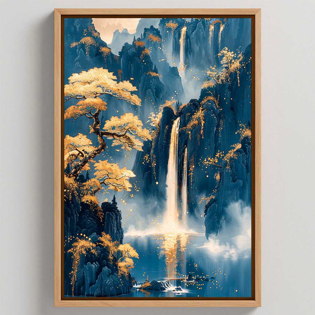 Gerahmtes Leinwandbild - Goldene Wasserfälle