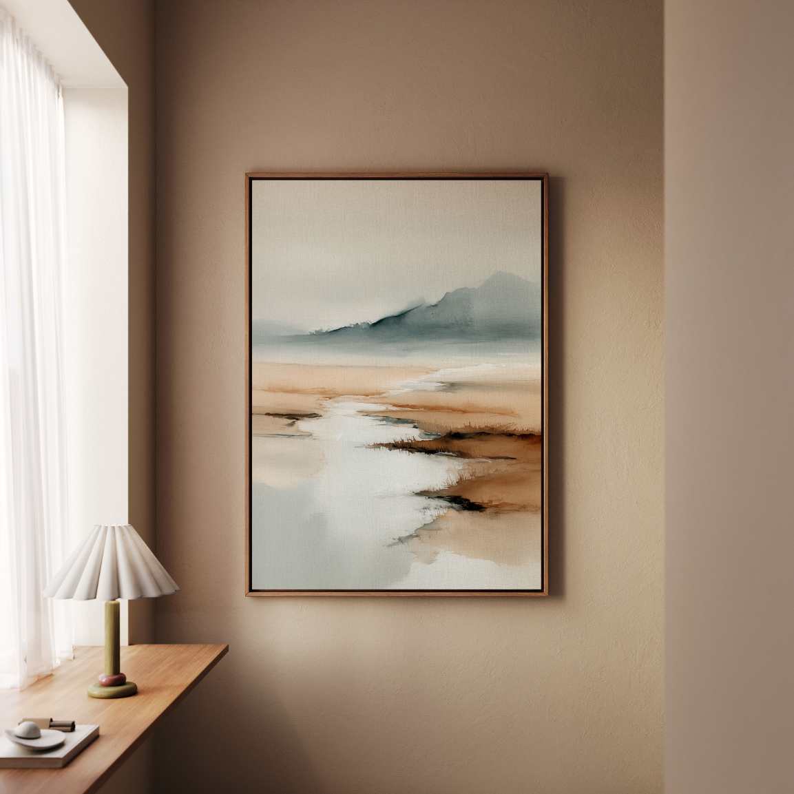 Gerahmtes Leinwandbild - Neblige Aquarelllandschaft