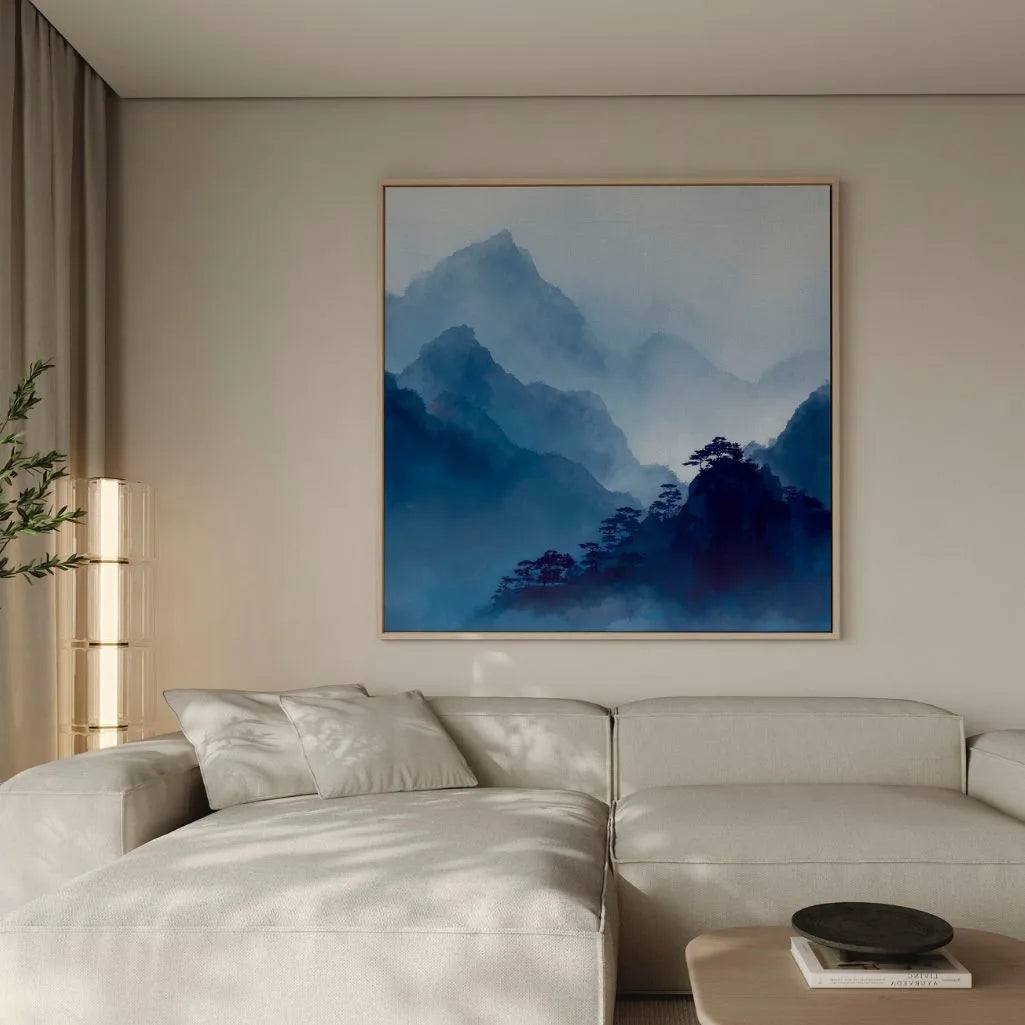 Gerahmtes Leinwandbild – Blaue Berge