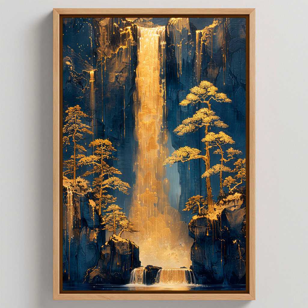 Gerahmtes Leinwandbild – Japanisch Goldener Wasserfall