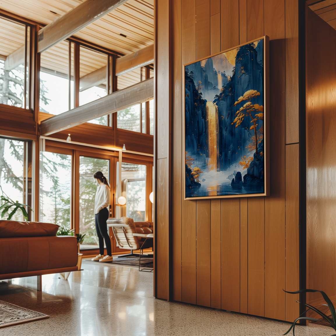 Gerahmtes Leinwandbild - Goldener Wasserfall