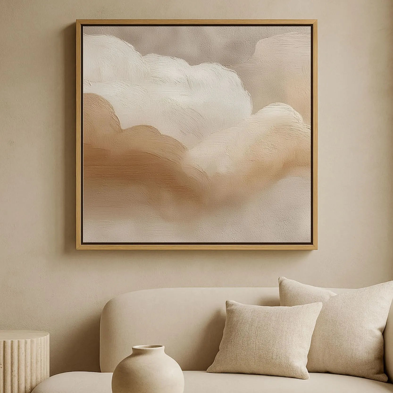 Gerahmtes Leinwandbild – Beige Wolken