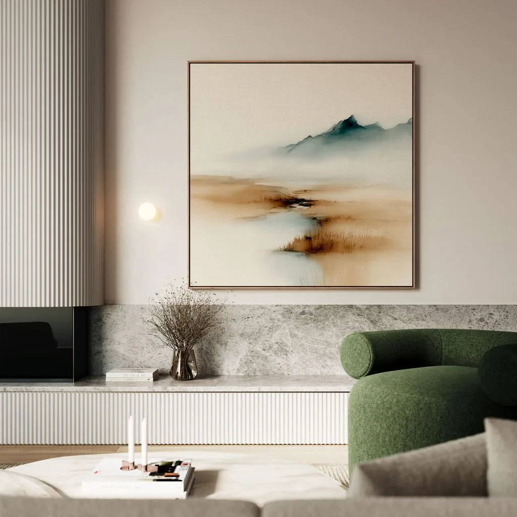 Gerahmtes Leinwandbild – Beige und blauer Nebel