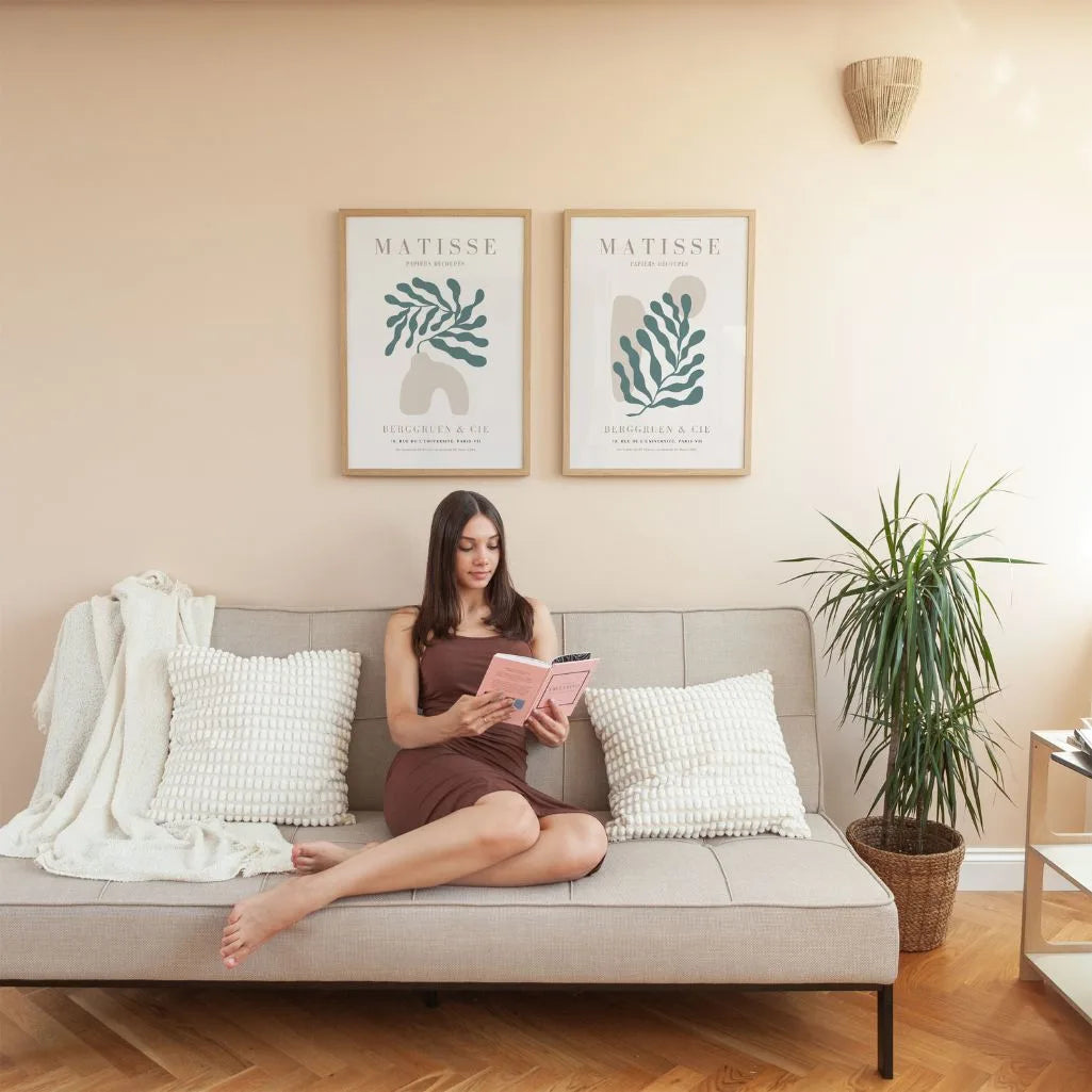 Set mit 2 Matisse-Postern – Pflanzenformen in Beige und Grün 