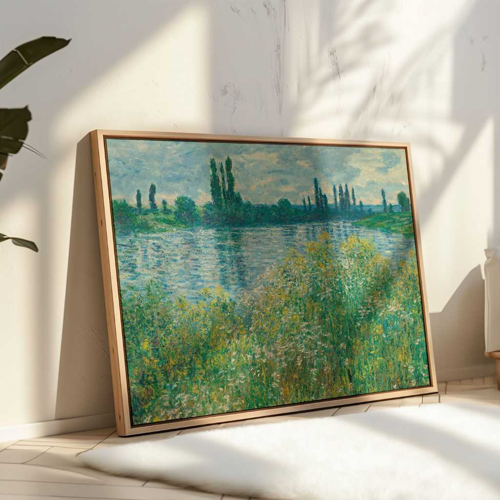 Gerahmtes Leinwandbild - Ufer der Seine bei Vétheuil