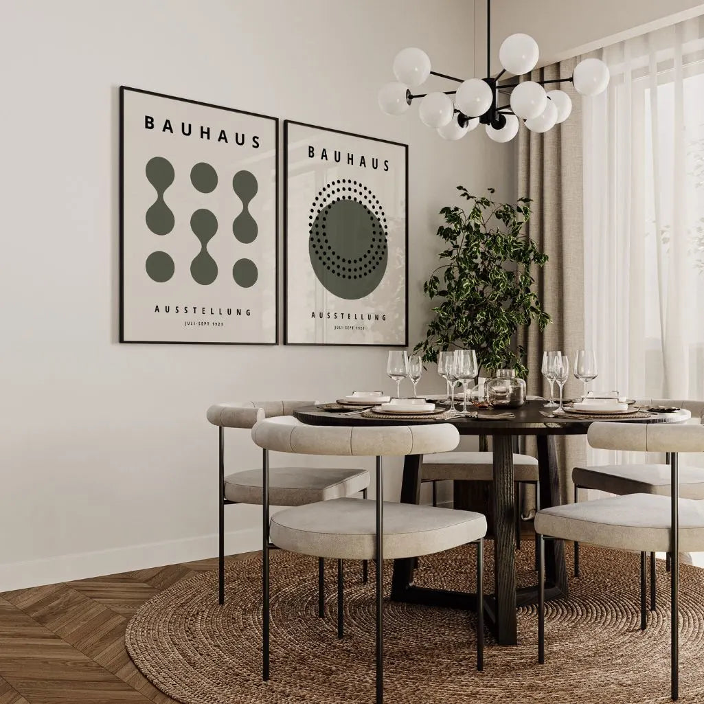 Bauhaus Olivgrüne Formen – 2er Poster-Set