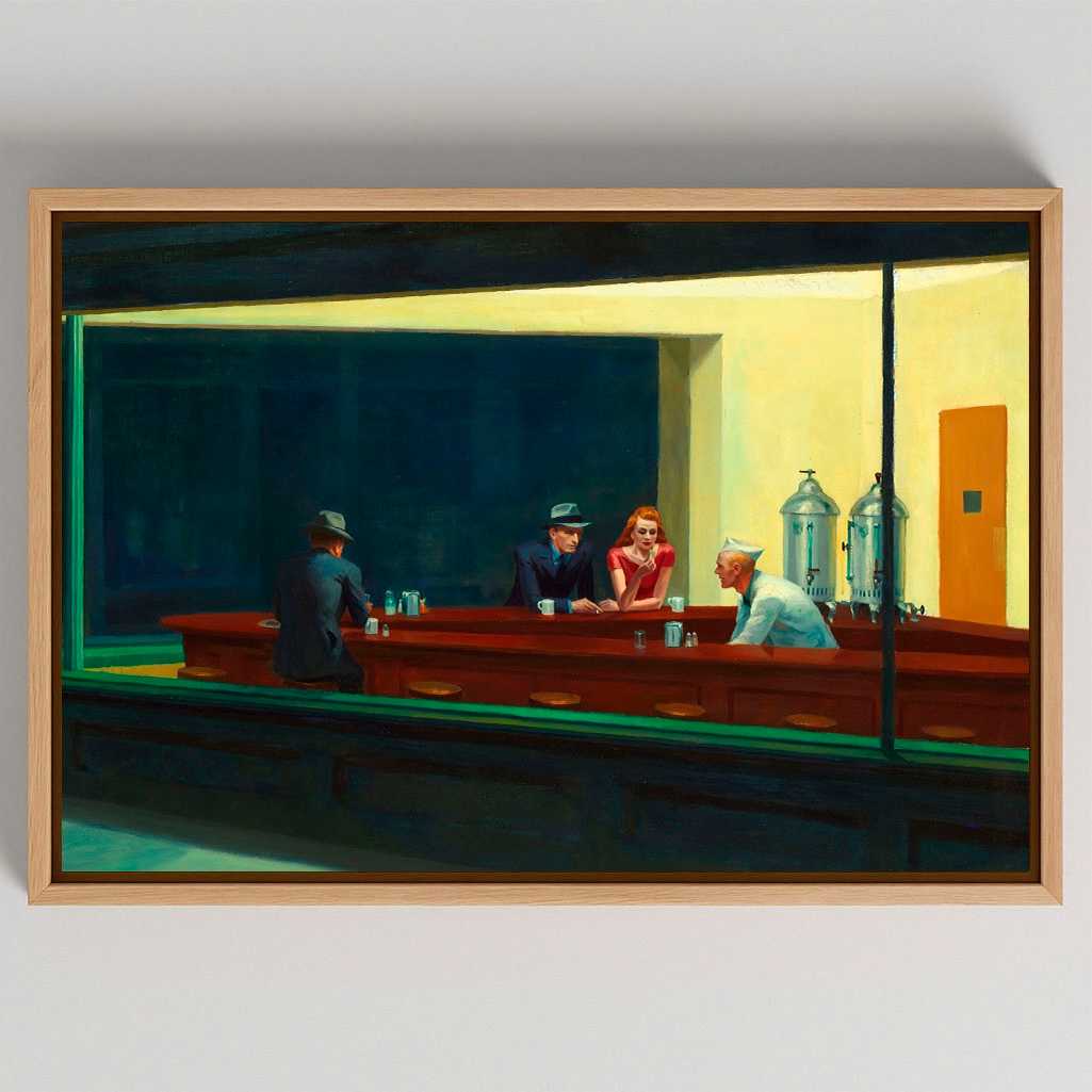Gerahmtes Leinwandbild – Edward Hopper „Nighthawks“ (1942)