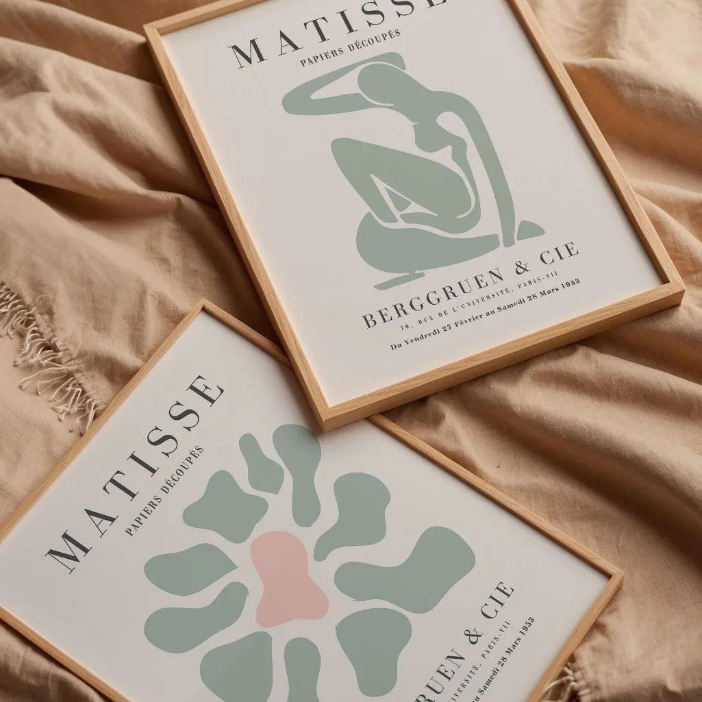 Set mit 2 Matisse-Postern – Abstrakte Formen in Mintgrün 