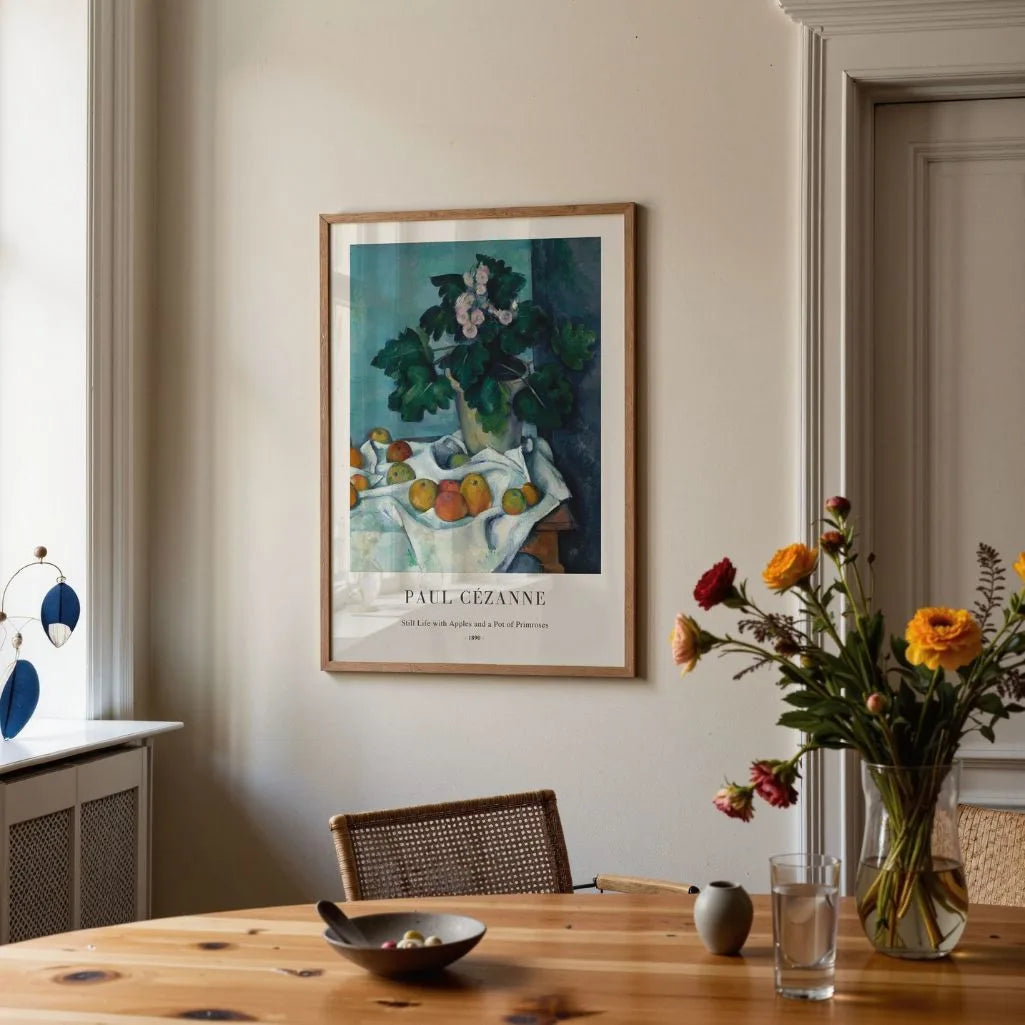 Paul Cézanne – Stillleben mit Äpfeln und Primeltopf Poster