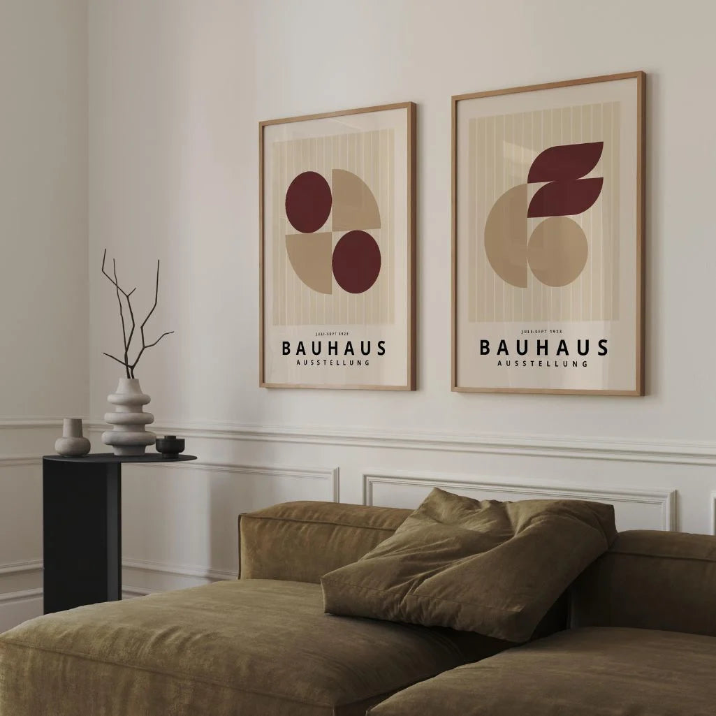Bauhaus Burgund Beige – 2er Poster-Set