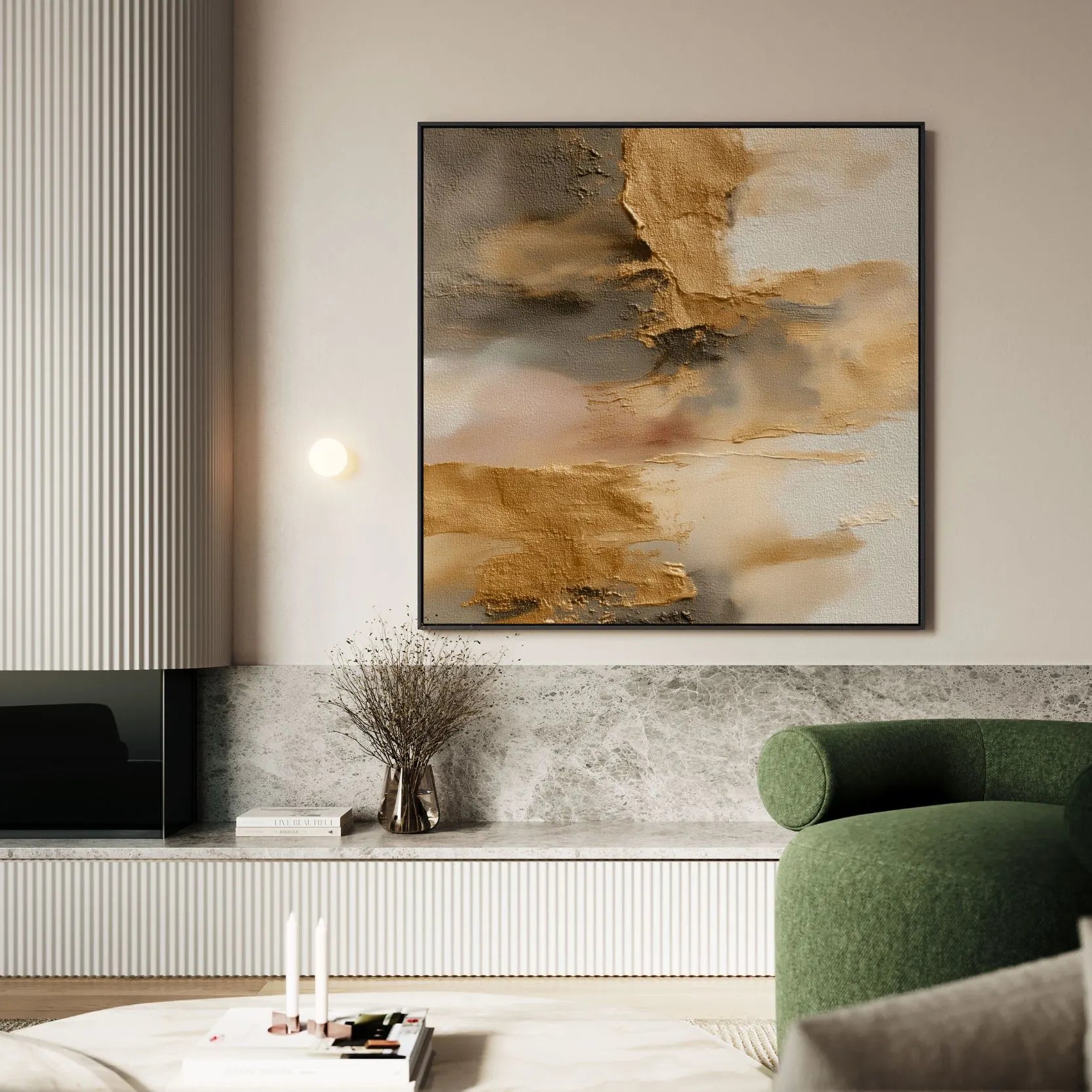 Gerahmtes Leinwandbild – Goldene Reflexionen