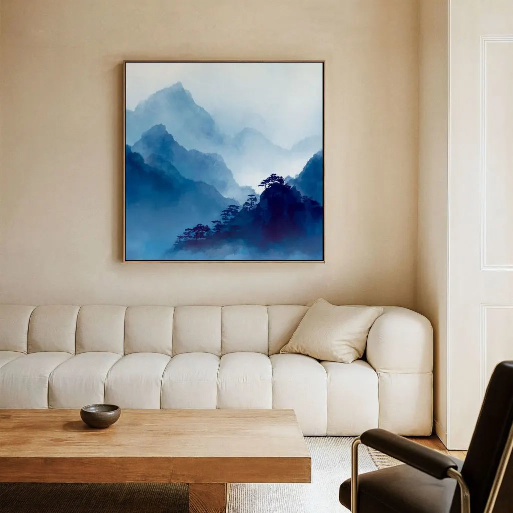 Gerahmtes Leinwandbild – Blaue Berge