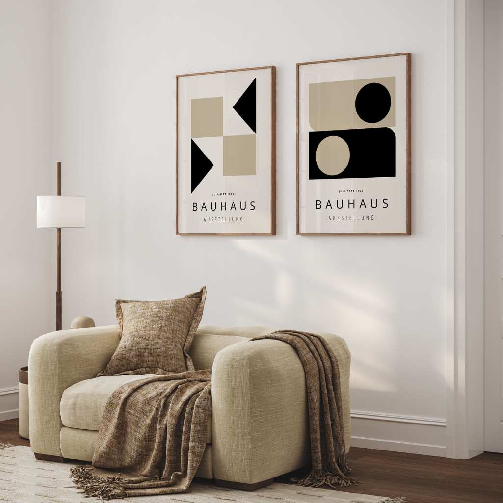 Bauhaus Beige Schwarz Balance – 2er Poster-Set