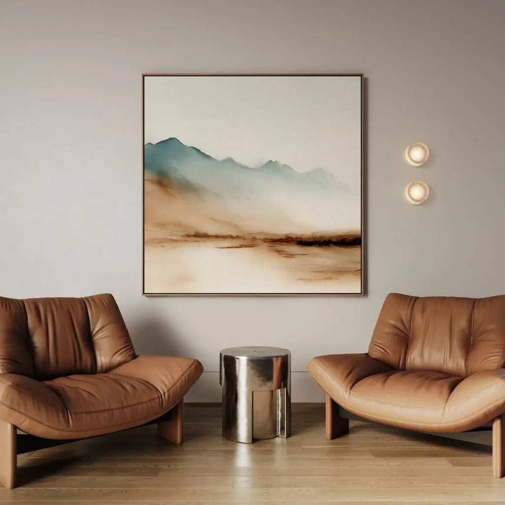 Gerahmtes Leinwandbild – Beige und blaue Berge