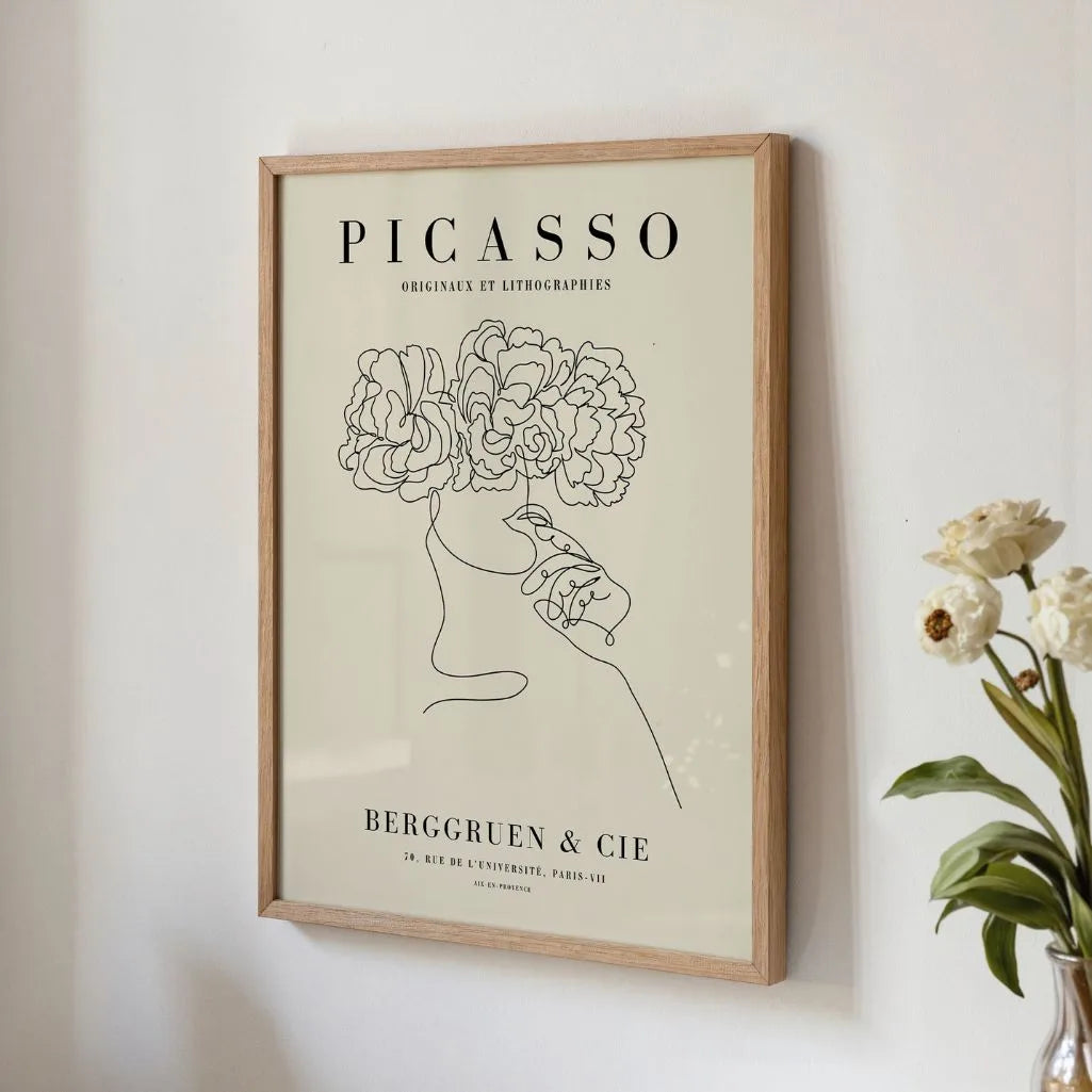 Von Pablo Picasso inspiriertes Poster – Linienblumen