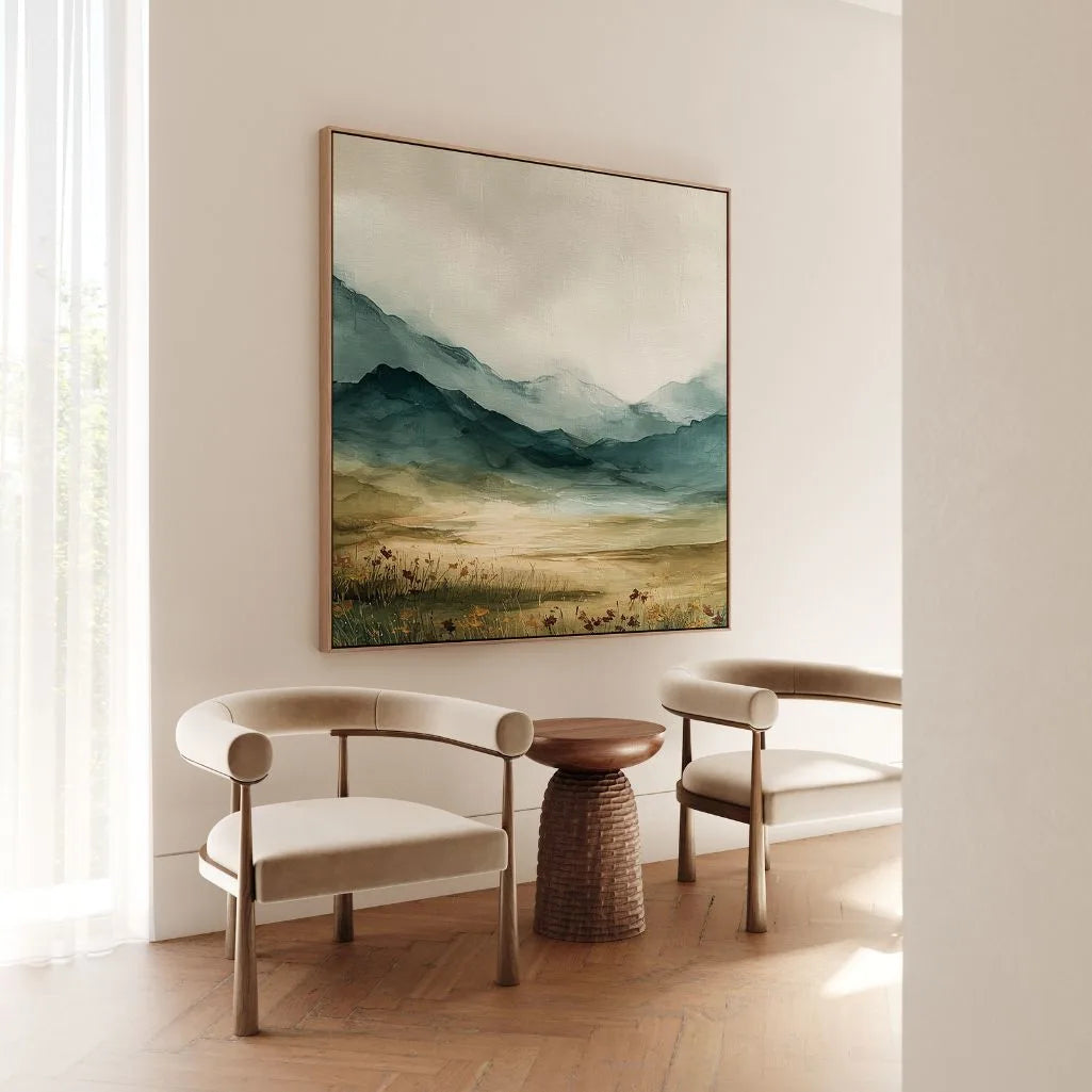 Gerahmtes Leinwandbild – Grünes Tal im Sonnenlicht