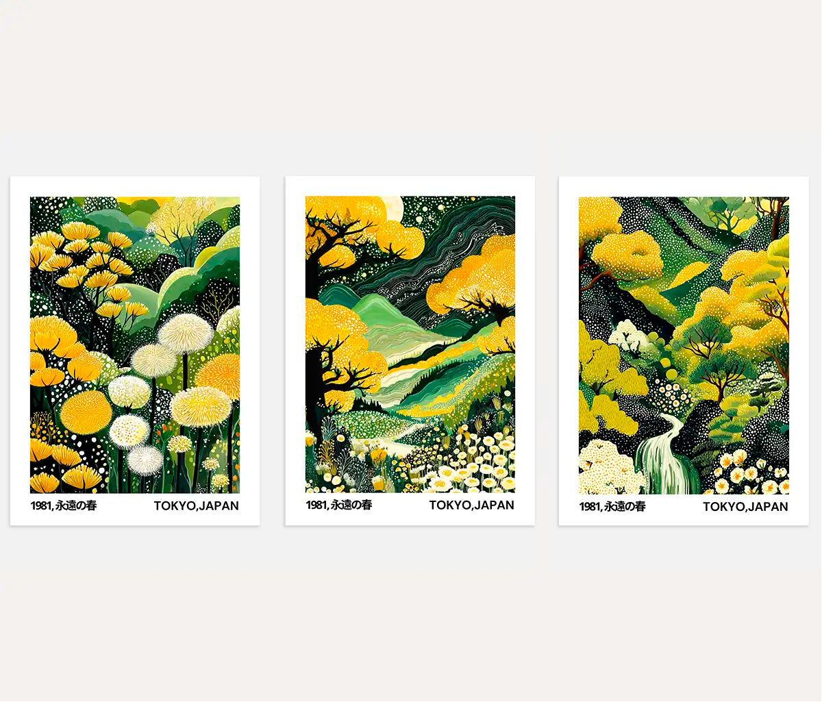 Japanischer Frühlingsgarten Poster – 3er-Set