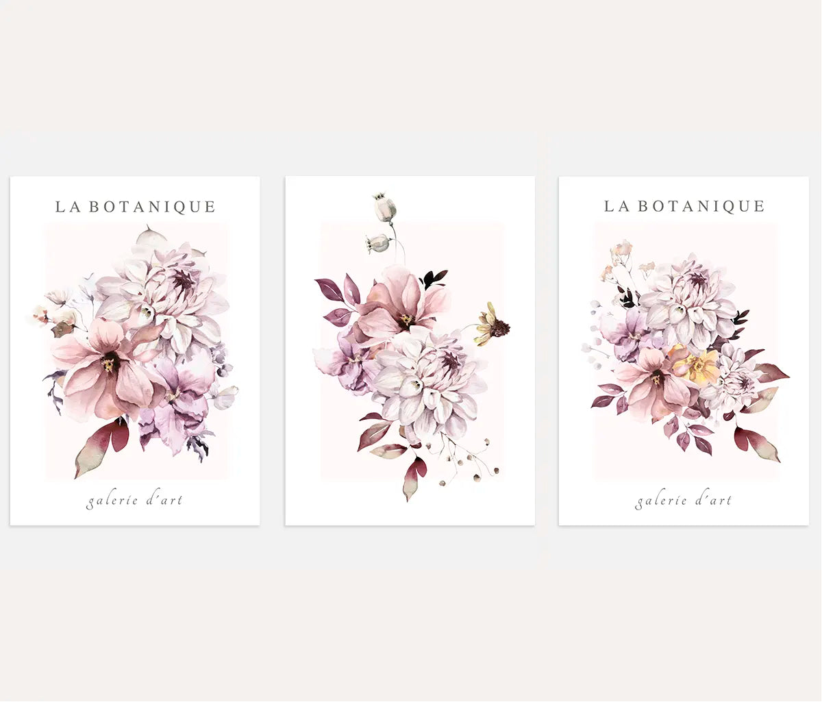 Sanftes Rosa Blumen Aquarell – Poster Set (3er)