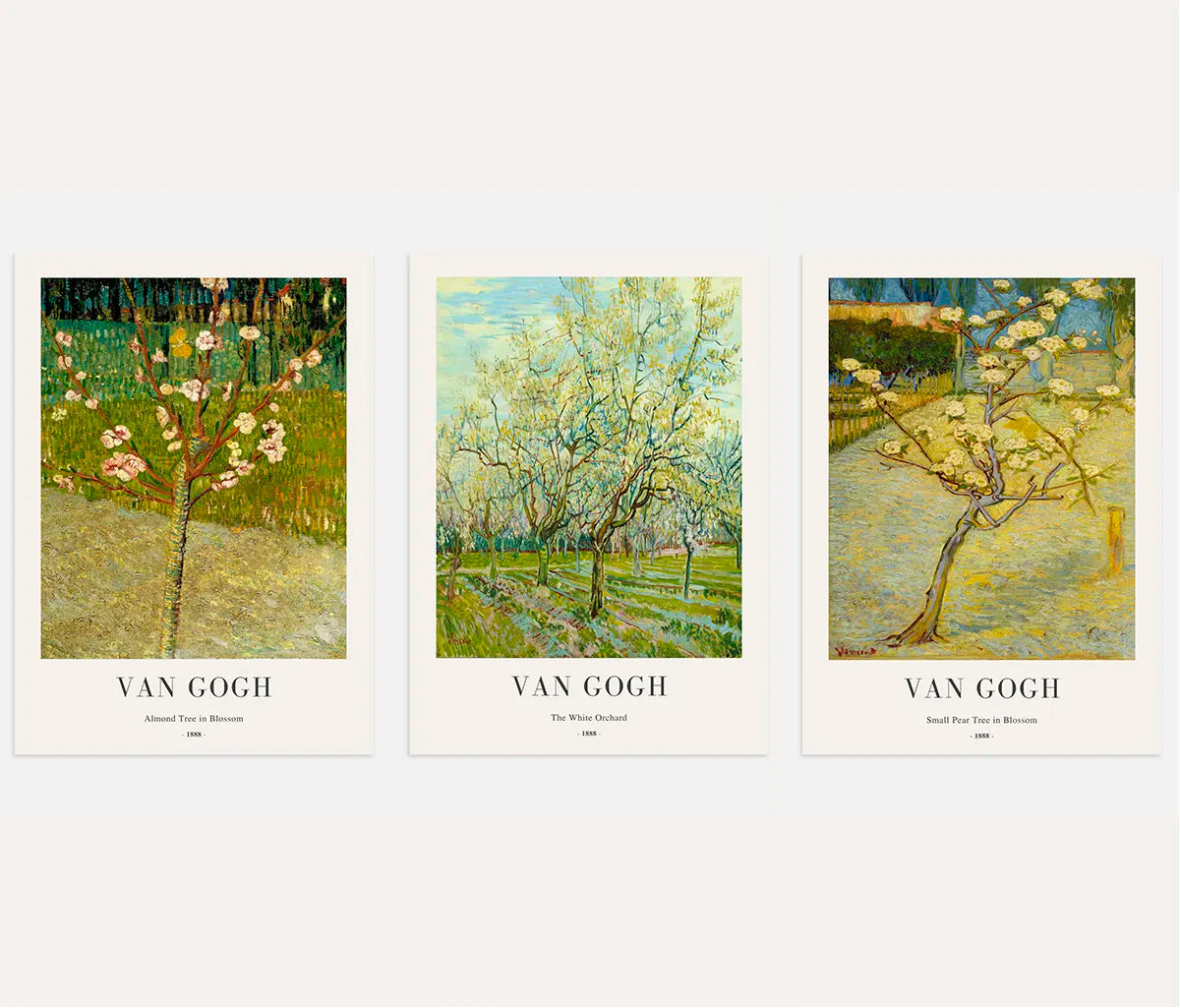 Vincent van Gogh – Set aus 3 Postern – Reproduktionen blühender Bäume (1888)