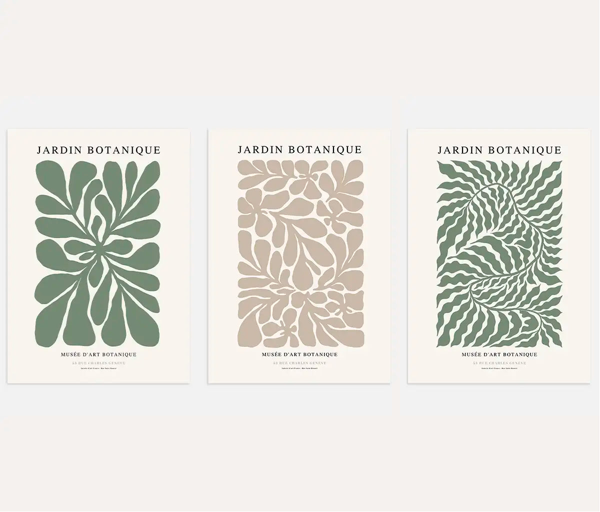 Jardin Botanique Poster – 3er-Set Beige & Grün