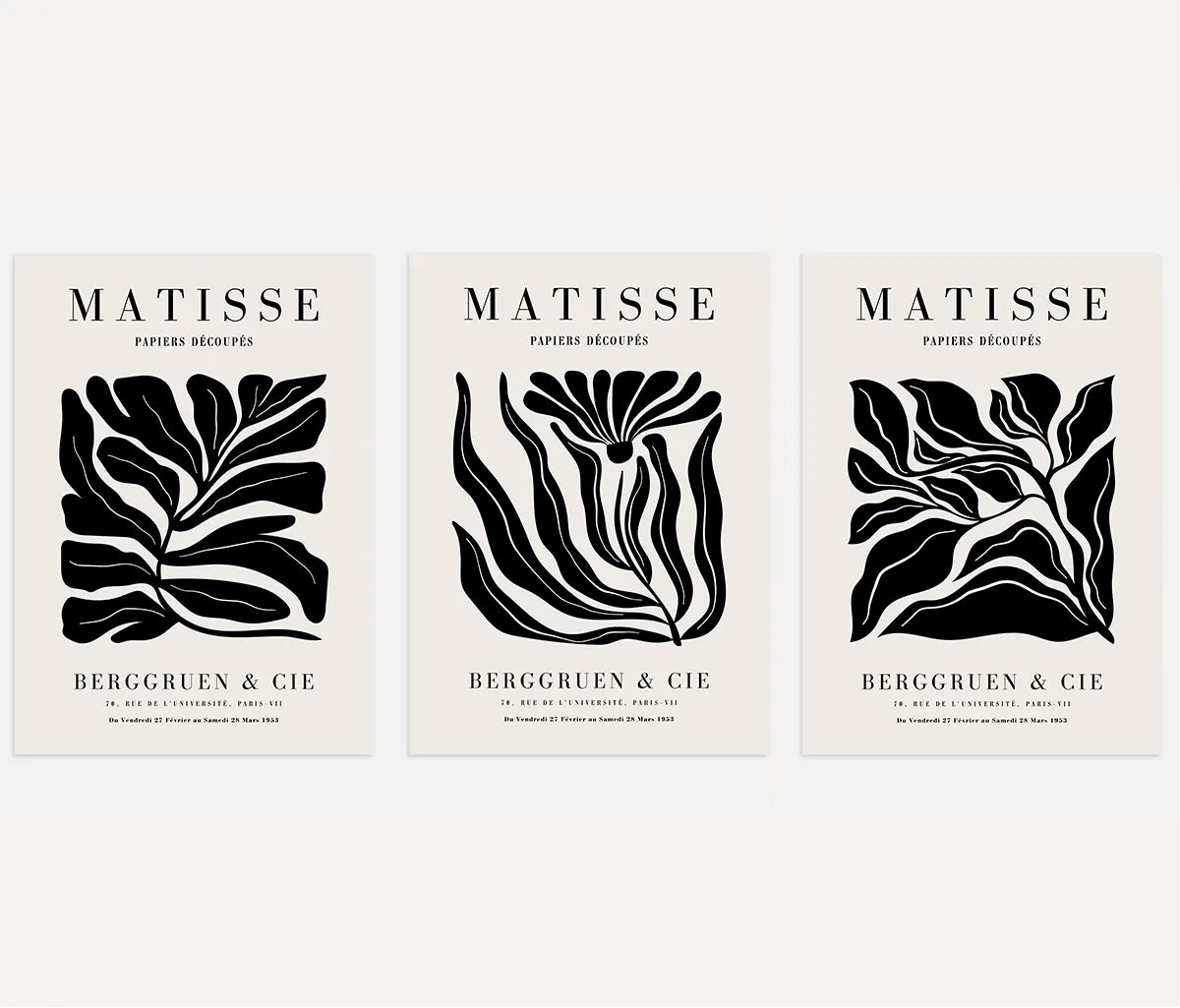 Henri-Matisse-Poster – Set aus 3 Stück „Black Flower & Leaves”