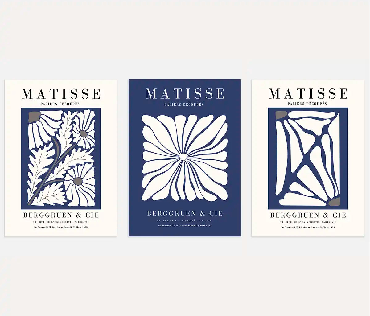 Henri-Matisse-Poster – Set aus 3 Stück „Blue Botanical Flowers”