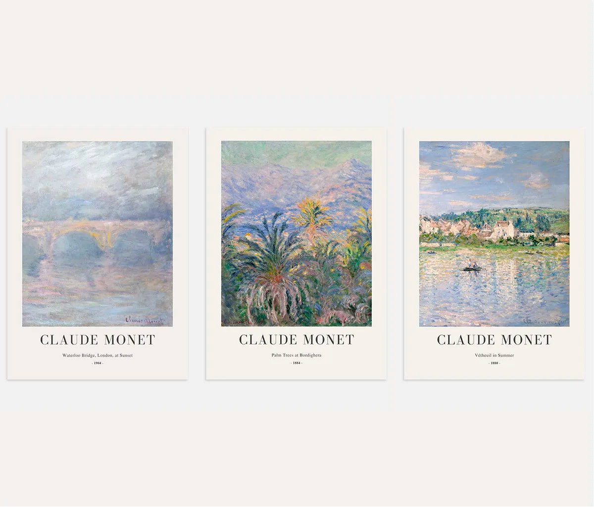 Claude Monet – Set aus 3 Postern – Reproduktionen von Landschaften (1880–1904)