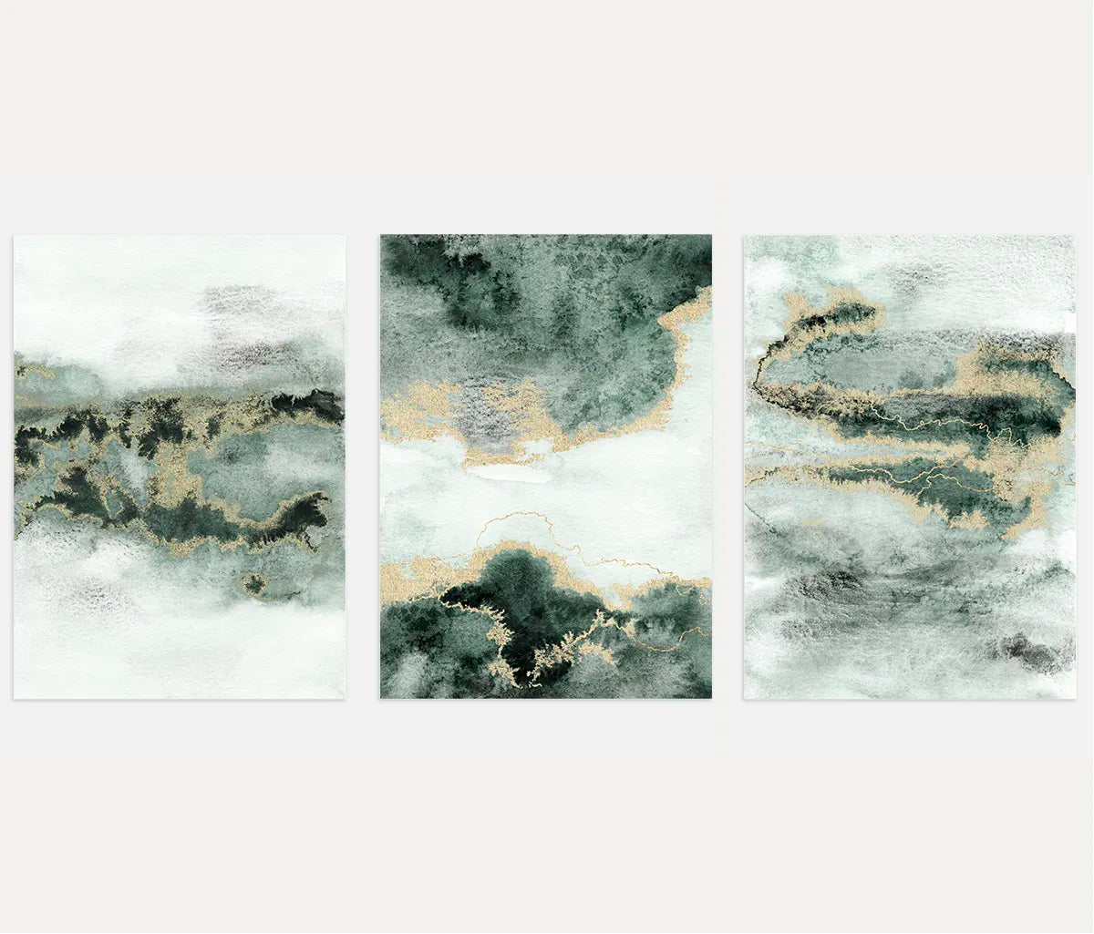 Grüne Abstract Poster – 3er-Set Smaragd & Gold
