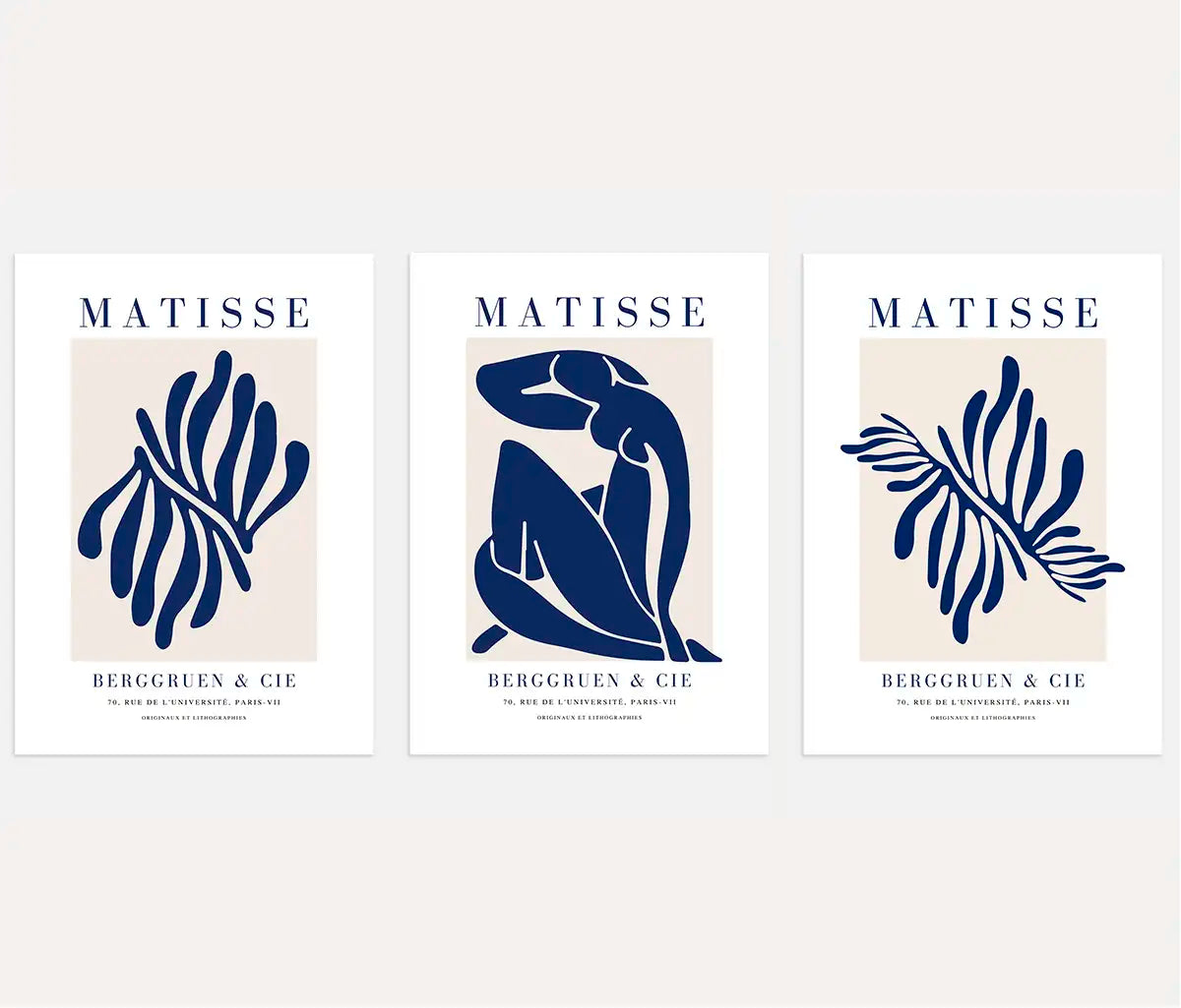 Henri-Matisse-Poster – Set aus 3 Stück „Marineblaue Harmonie der Formen”