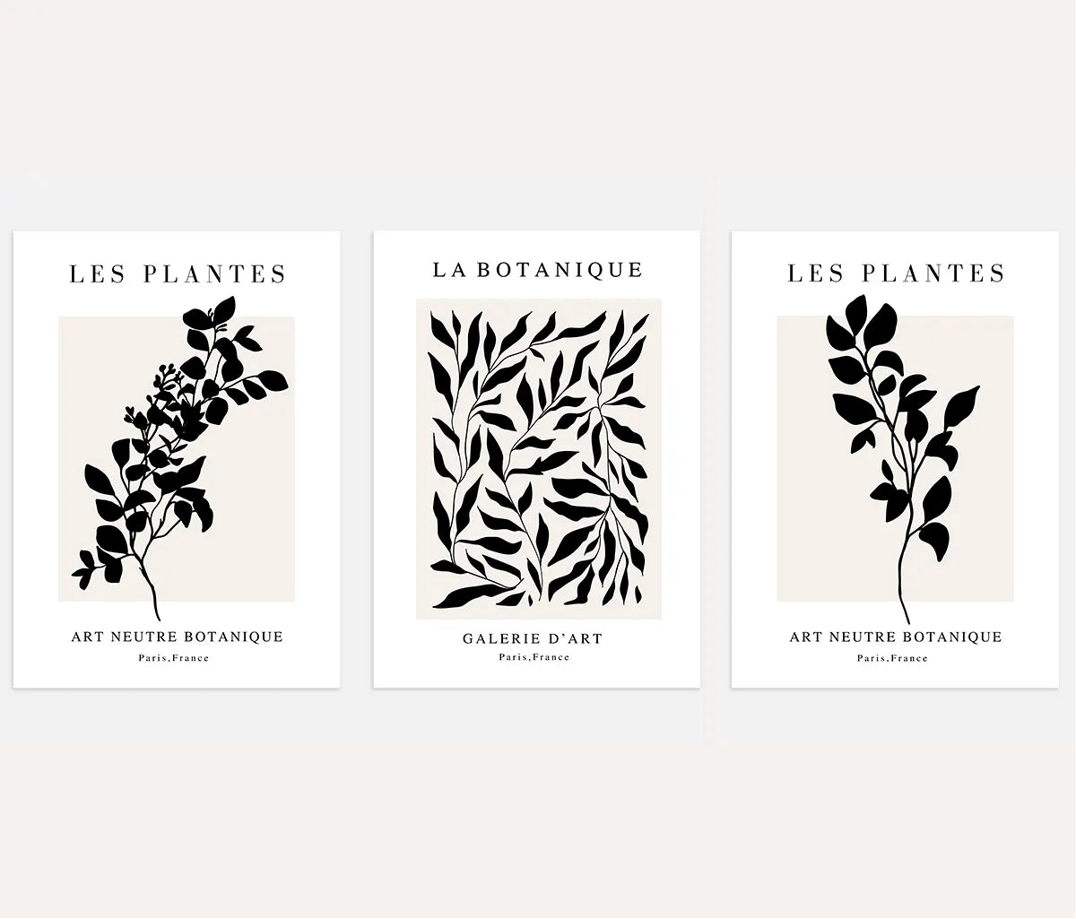 Schwarz & Beige Botanical-Silhouetten – Poster Set (3er)