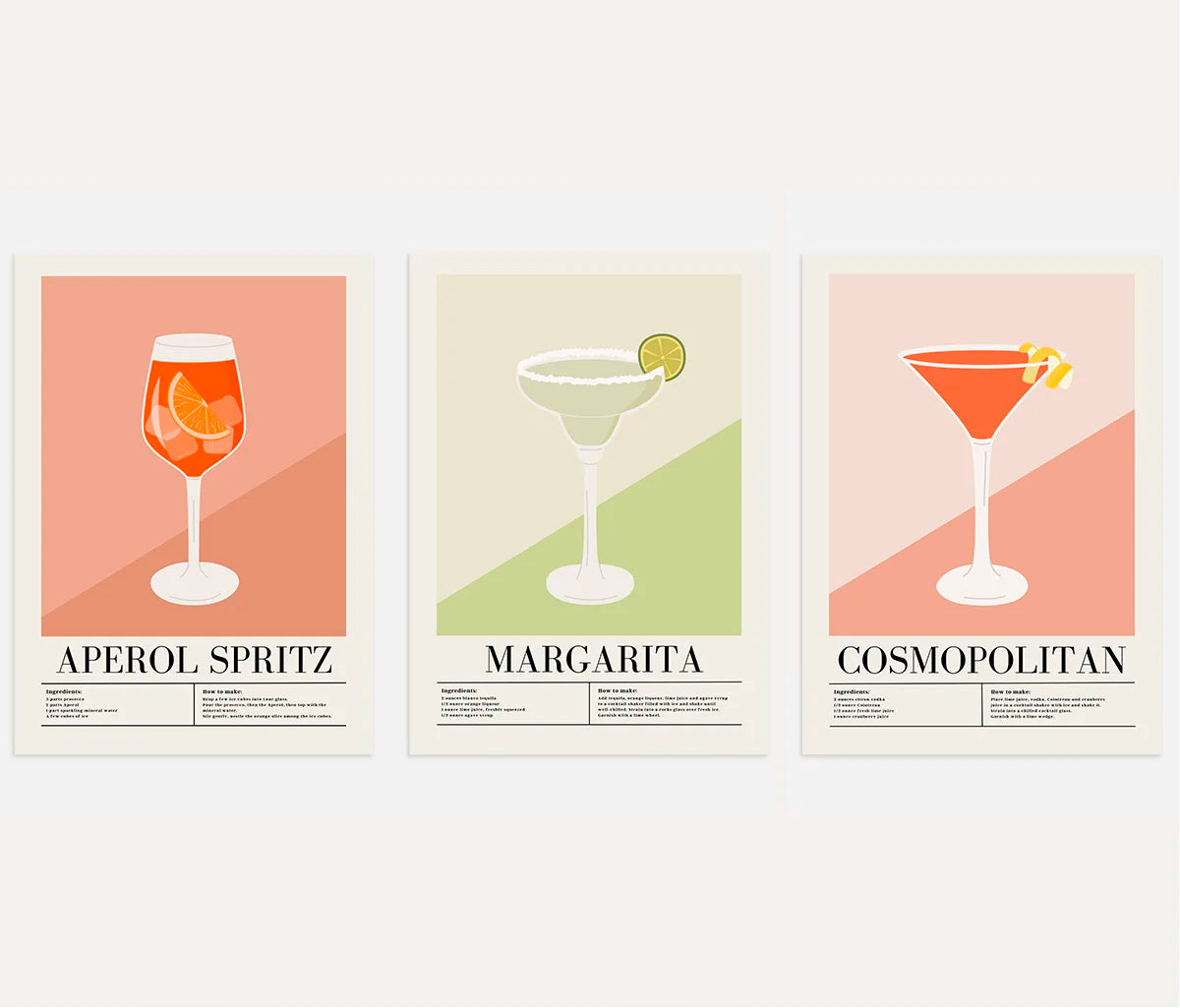 Cocktail-Rezepte – Poster Set (3er)
