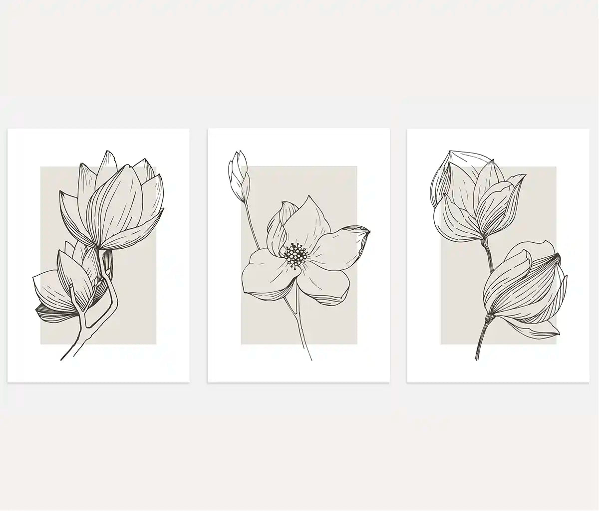 Botanical Line Art – Beige & Anthrazit Poster Set (3er)