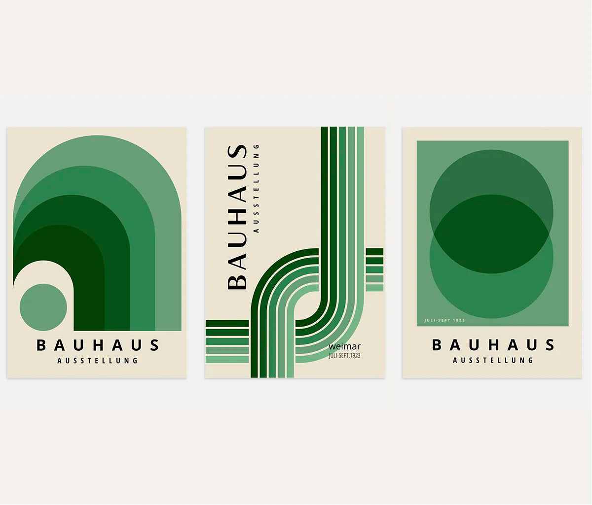 Bauhaus-Poster – Set aus 3 Stück „Rhythmus Grüner Tonalitäten“
