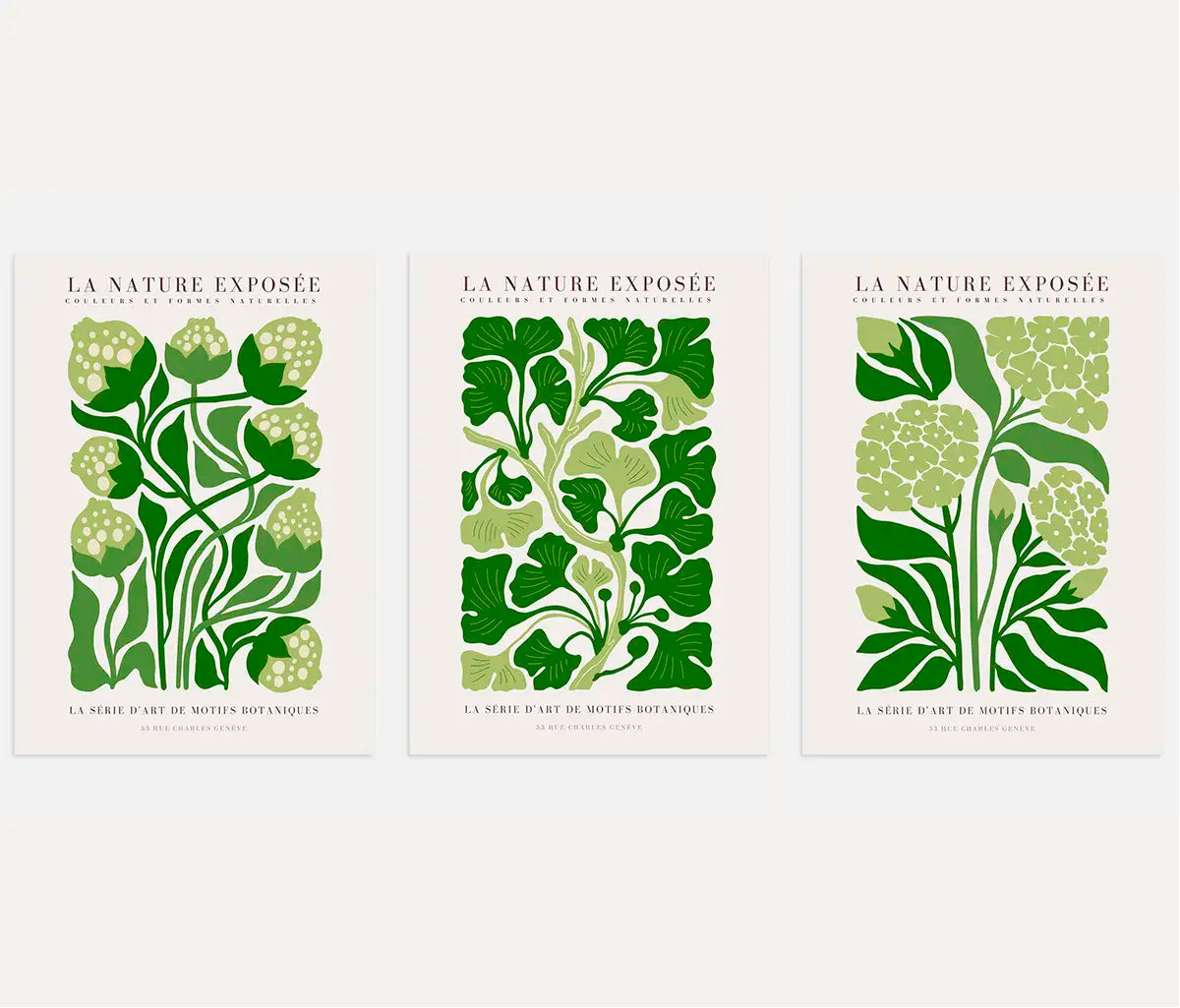 La Nature Exposée Poster – Botanisches 3er-Set Grün