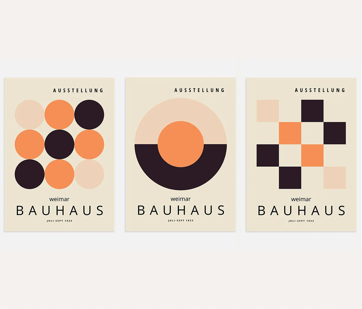 Bauhaus-Poster – Set aus 3 Stück „Beige, Schwarz & Orange Weimar“
