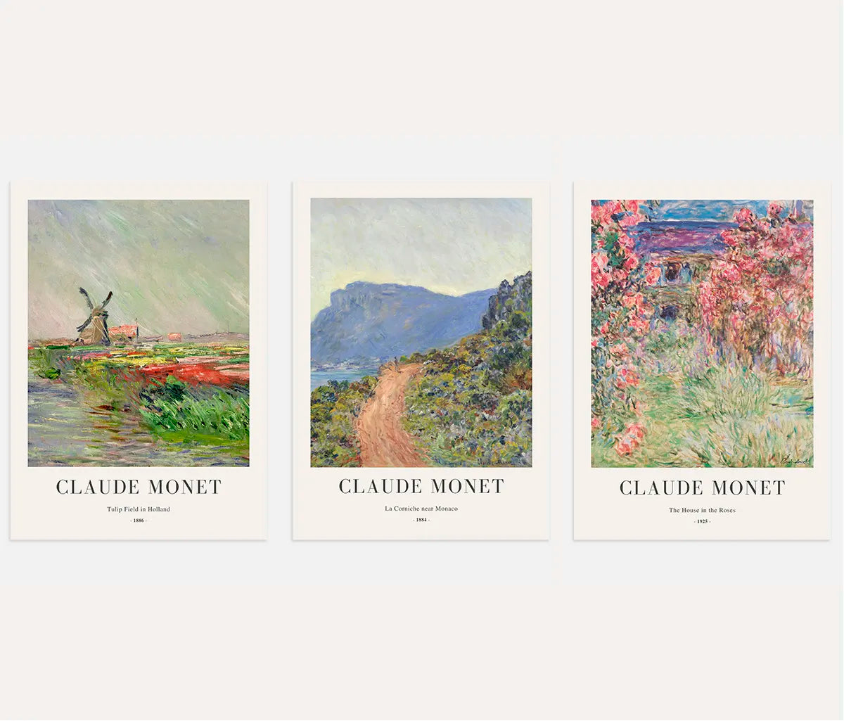 Claude-Monet-Poster – Set aus 3 impressionistischen Landschaften (1884–1925)