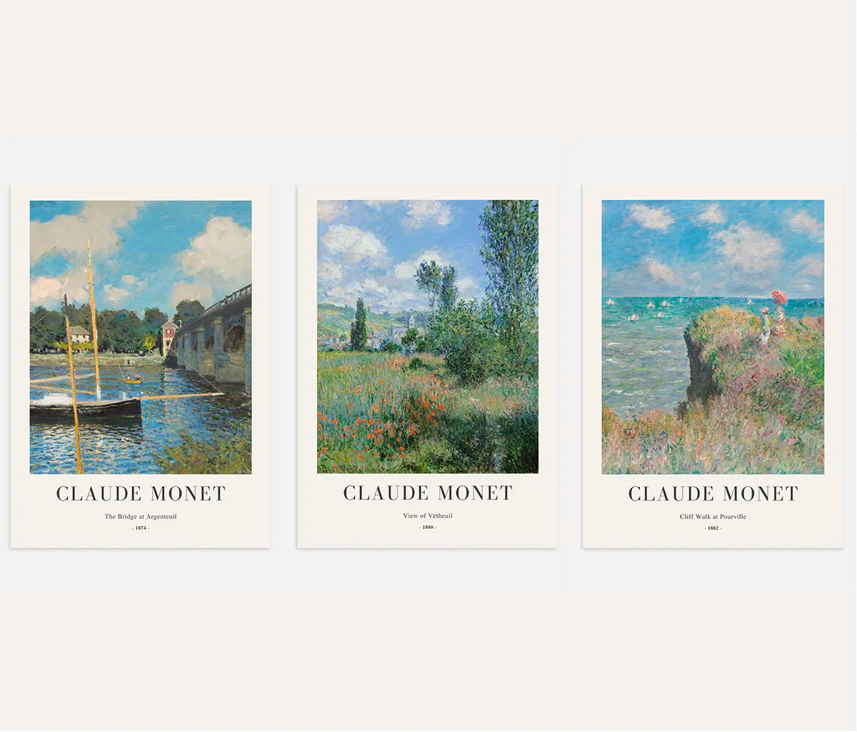 Claude Monet – Set aus 3 Postern – Reproduktionen impressionistischer Gemälde (1874–1882)