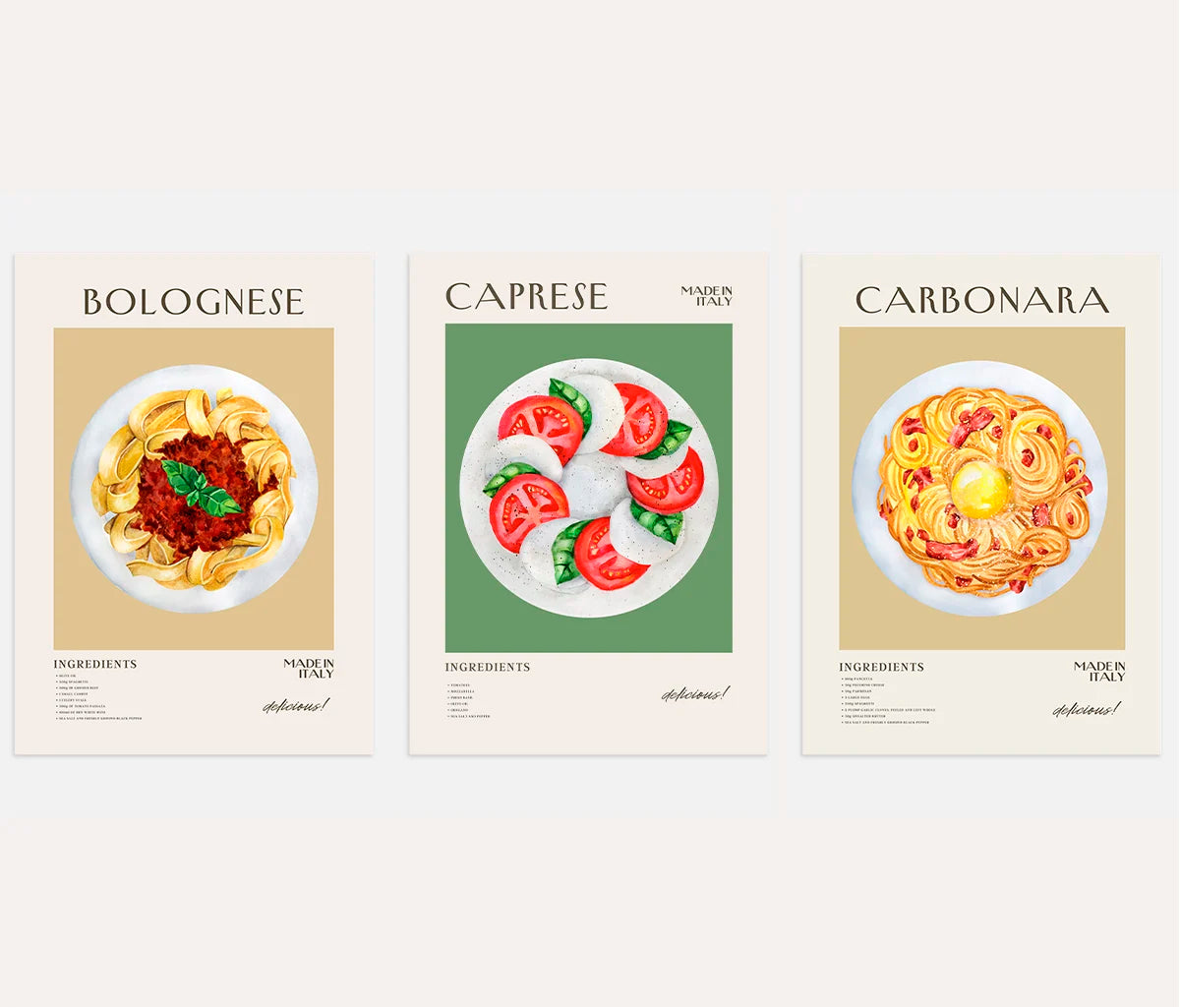 Italienische Rezepte – Poster Set (3er)