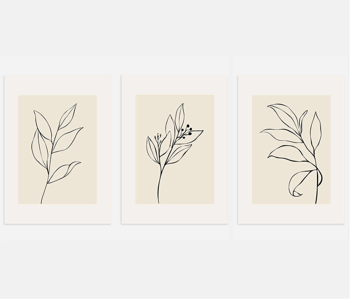 Botanische Line Art Poster – 3er-Set Beige