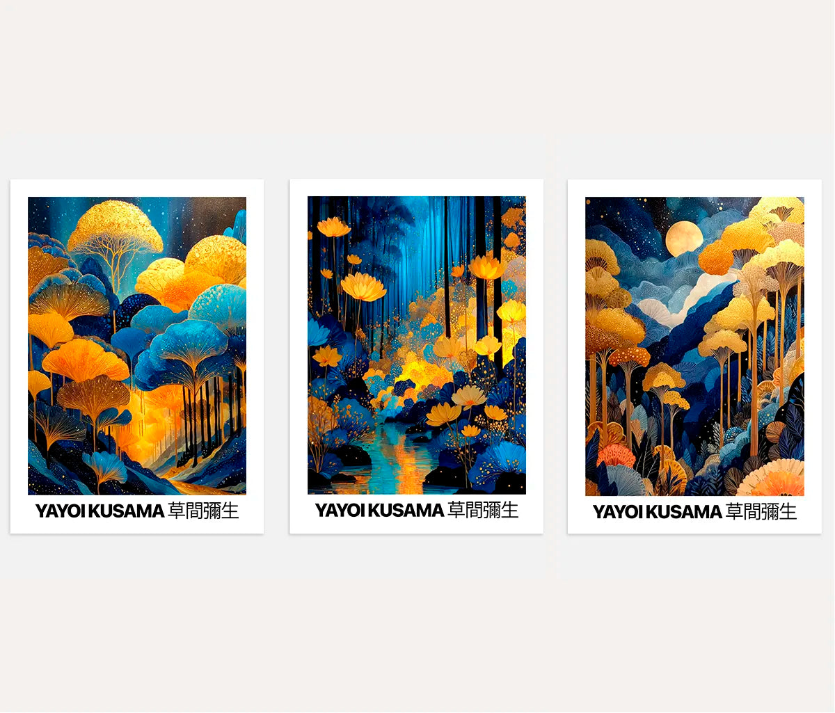 Japanische Botanische Poster – 3er-Set Gold & Blau