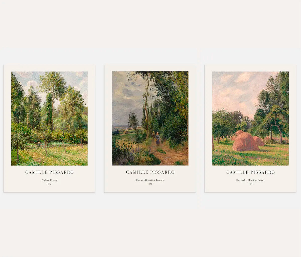 Camille Pissarro – Set aus 3 Postern – Reproduktionen von Landschaften (1878–1899)