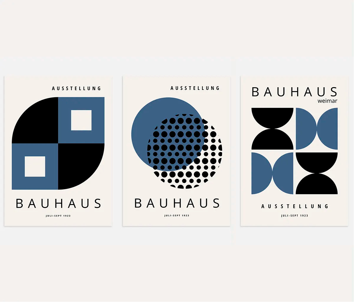 Bauhaus-Poster – Set aus 3 Stück „Marineblau und Schwarz Weimar“
