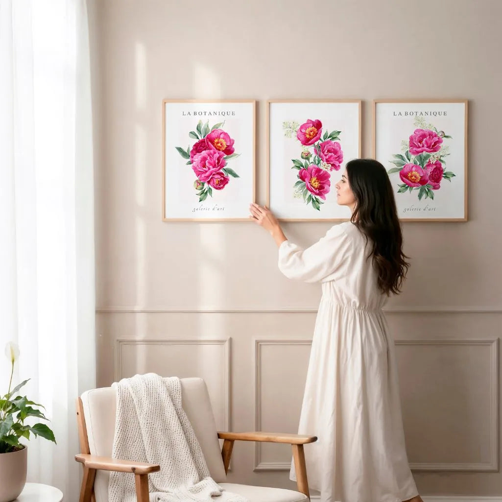 Rosa Pfingstrosen Aquarell – Poster Set (3er)