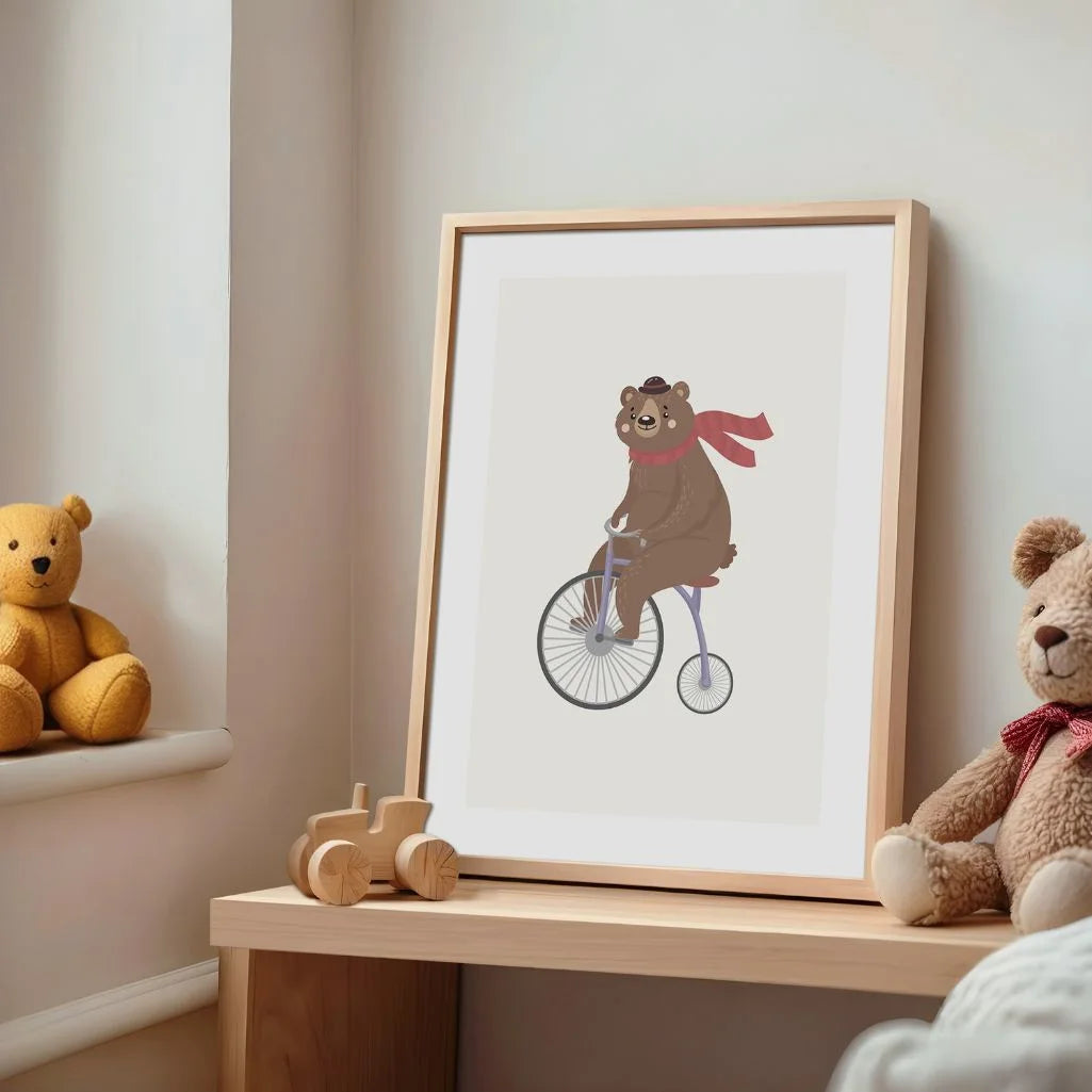 Teddybär auf einem Fahrrad Poster