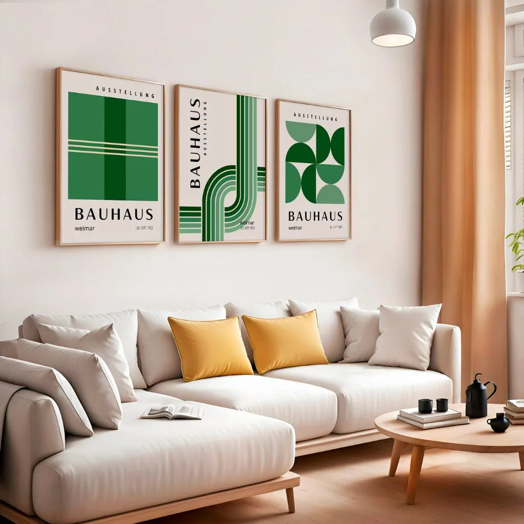 Bauhaus-Poster – Set aus 3 Stück „Grüne Ordnung der Formen“
