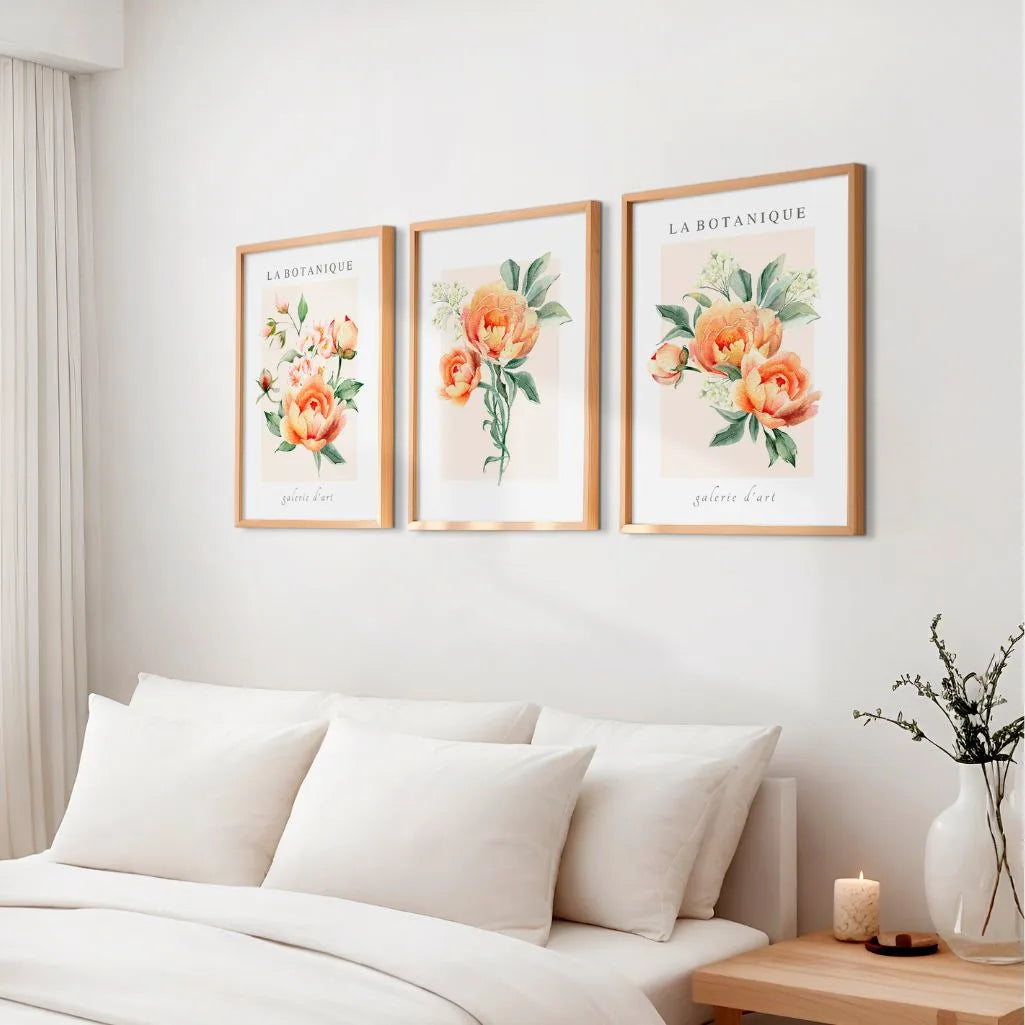 Pfirsichfarbene Blumen Aquarell – Poster Set (3er)